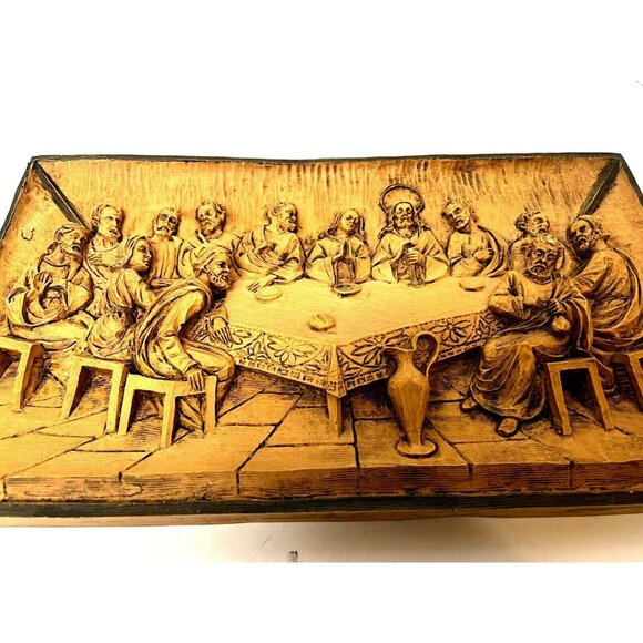 VINTAGE Handcrafted Jesus 3D Last Supper Wall Arts Carved Resin Plaque Italy - Picture 2 of 4